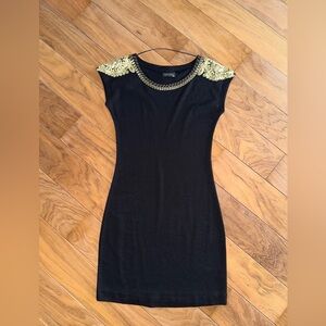 SELA Collection Black and Gold Sequin Sheath Mini Dress